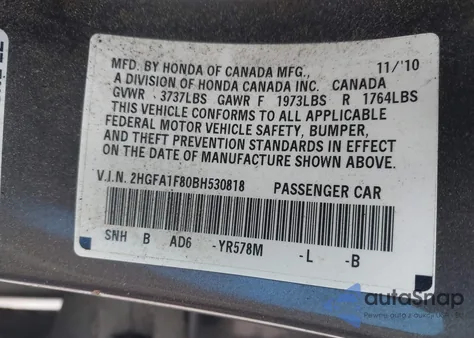 2011 Honda Civic Ex из США, поврежденный, VIN 2HGFA1F80BH530818